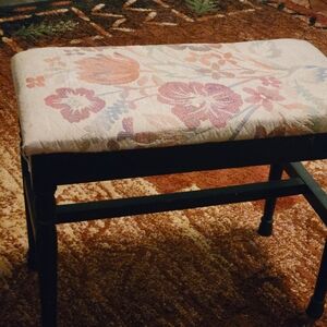 Antique Floral Upholstered Bench